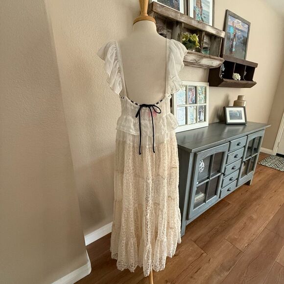 NWT Free People Womens Tie Front Embroidered Tiered Selena Maxi Top Ivory Small - Picture 10 of 16